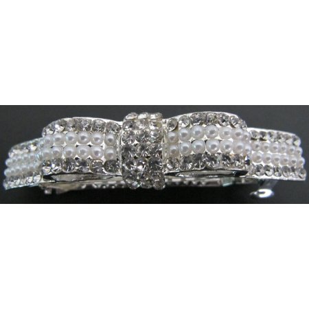 Pearls And Rhinestone Bow Barrette Gorgeous Hair Accessory