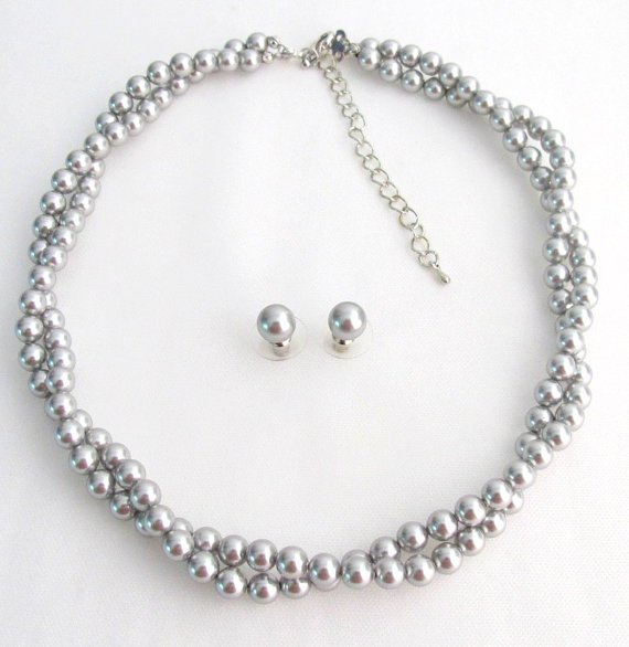 BRD1224 Designed Jewelry Soft Elegant Silver Gray Twisted Double Stranded Swarovski Pearls