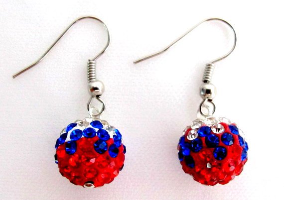 UER714 Independence Day Labor Day Military Memorial Day USA Flag Color Pave Ball Earrings