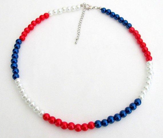 UNE395 Red White and Blue Necklace Patriotic Jewelry Independence Day jewelry