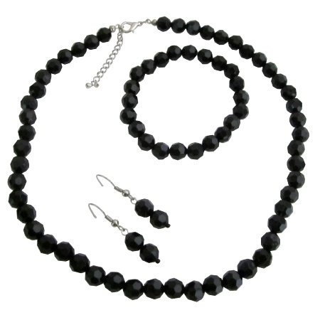 NS1156 Multi-Faceted Bead Necklace Bracelet & Earrings Set