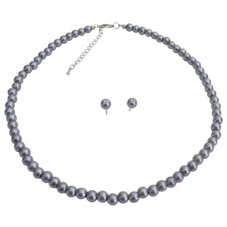 NS1267 Wedding Jewelry Stunning Dark Gray Pearl Necklace Stud Earrings