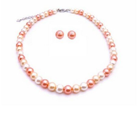 NS880 Fascinate Jewelry Peach Ivory Tangerine Pearls Prom Custom Jewelry Set