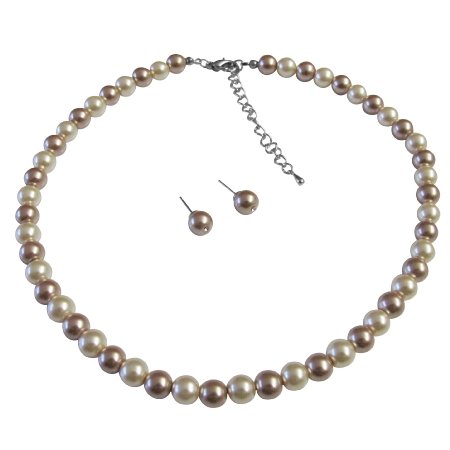 NS895 Wedding Shower Gifts Ivory & Champagne Pearls Combo Necklace Set
