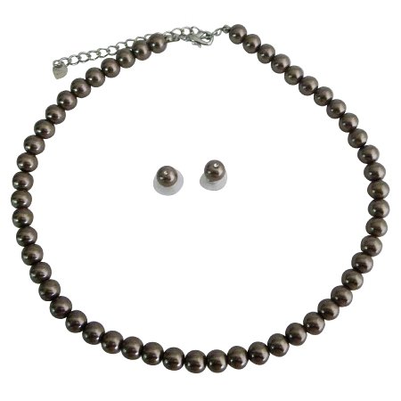 NS216 Bridal Bridesmaid Jewelry Bronze Brown Pearls Necklace Stud Earring