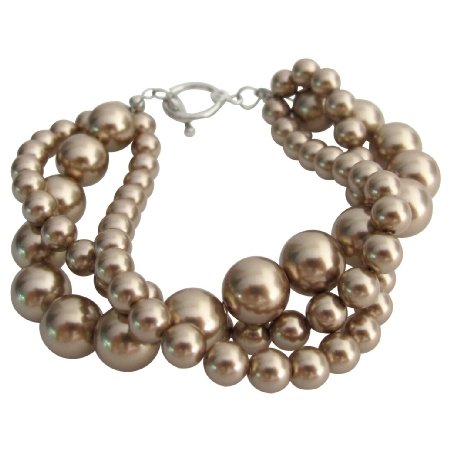 TB1107 Wedding Bronze 3 Strand Bracelet Alluring Finish Holiday Wear