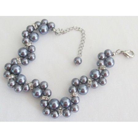 TB1171 Wedding Bracelet Bridesmaid Prom Handmade Interwoven Twisted Gray Bracelet