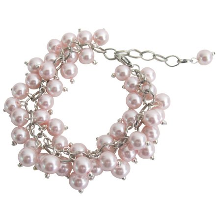 TB1113 Chunky Cluster Beaded Bracelet In Soft Pink Jewelry Gift