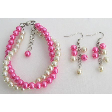 TB1169 Fuchsia Pearl Cream Pearl Twisted Bracelet Wedding Gift