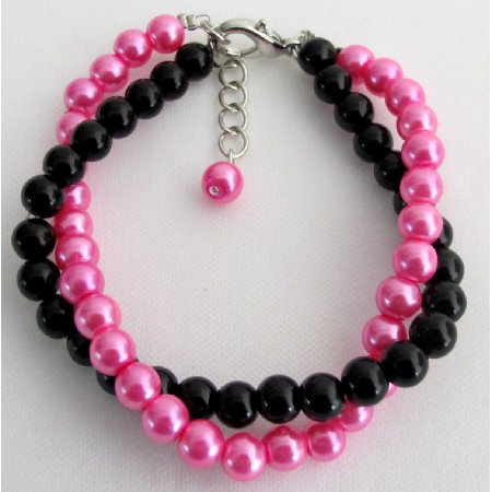 TB1156 Black And Fuchsia Pearls Jewelry Twisted Bracelet Gift