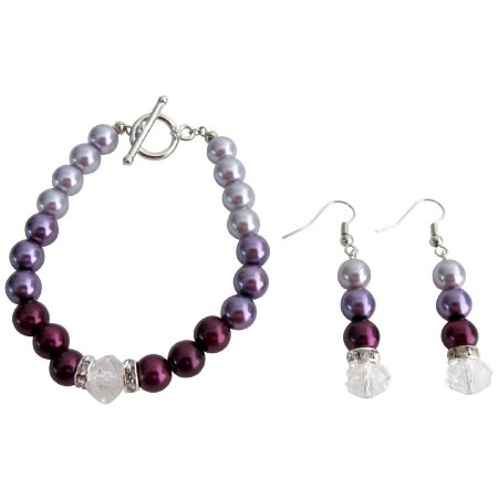 TB1116 Modern Desing Wedding Jewelry In Plum Color Bracelet Earrings Set