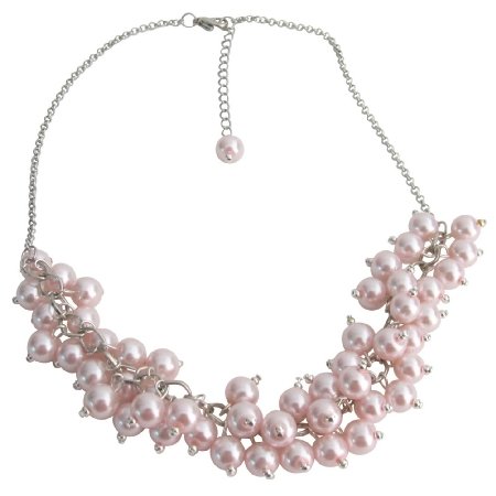 N1082 Pink Pearl Cluster Neckace Pink Chunky Pearls Necklace