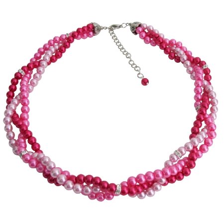 N1085 Blush Pink Hot Pink Magenta Combo Wedding Prom Graduation Necklace