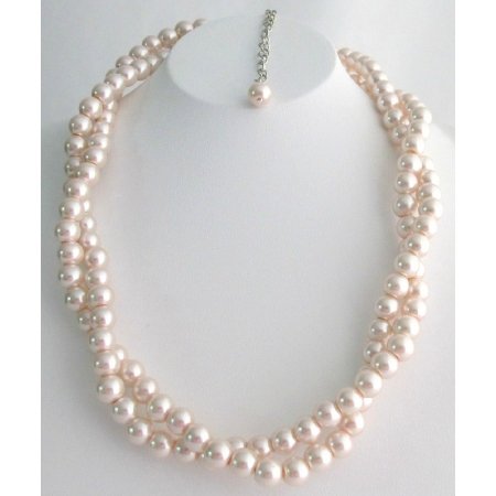N1115 Baby Pink Wedding Necklace Twisted Double Strand Necklace