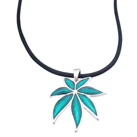 UNE160 Weed Metal Pendant Necklace Black PVC Durable Chord Jewelry