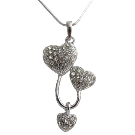 UNE375 Three Heart Pendant Necklace Dazzling Sparkling Priceless Gift