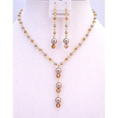 BRD878 Copper Swarovski Crystals Jewelry Set Pearls In Gold Plated Chain