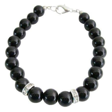UBR255 Stunning 8mm Black Pearls Jewelry Flower Girl Bracelet & Rondelles