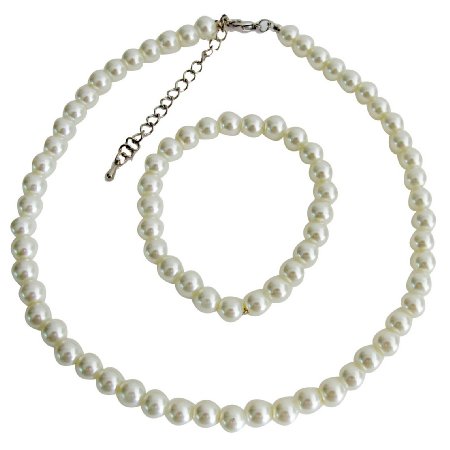 NS1394 Flower Pearl Set Ivory Pearl Necklace Stretchable Bracelet Wedding Jewelry