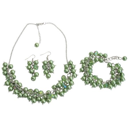 NS1301 Wedding Pearl Necklace Beaded Chunky Jewelry Kelly Green Pearls Glamorous Gift