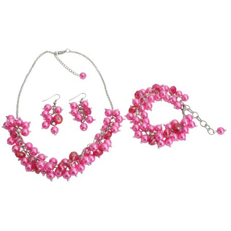 NS1303 Wedding Pearl Necklace Beaded Chunky Jewelry Hot Pink Pearls Glamorous Gift