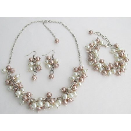 NS1422 Bridal Prom Wedding Ivory Champagne Necklace Earrings Bracelet Jewelry Set