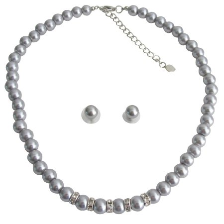 NS1400 Vintage Personalized Bridal Jewelry Gray Pearl Rhinestones Gray Stud Earrings Set