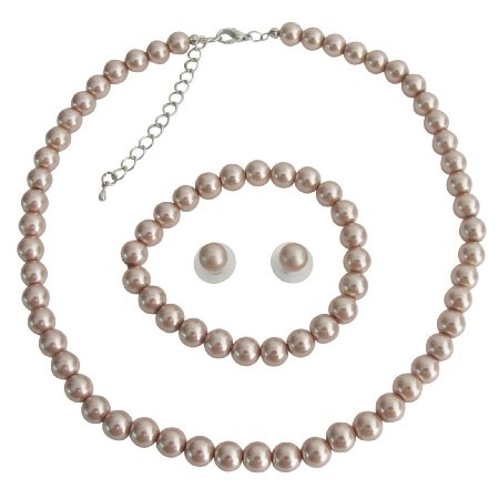 NS1363 Traditional Modern Vintage Inspired Complete Wedding Jewelry In Champagne Pearls