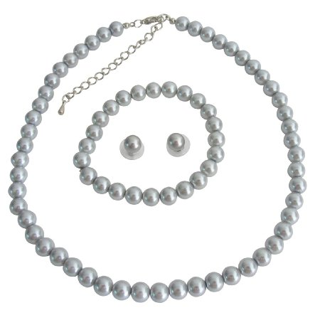 NS1371 Gray Pearls Wedding Statement Necklace Bridal Jewelry Bridesmaid Necklace Earrings Bracelet