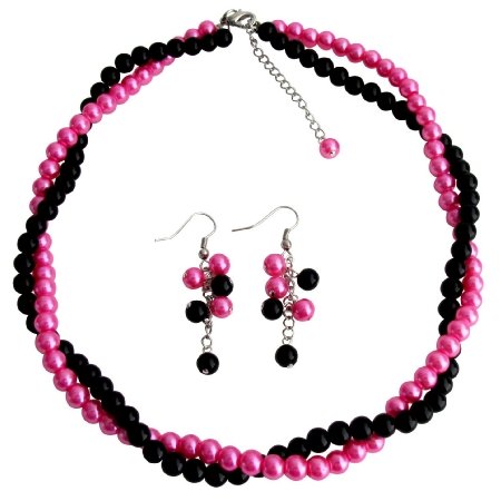NS1399 Wedding Great Gift Double Strands Twisted Necklace Earrings Set