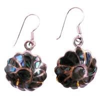 SER084 Rainbow Abalone Flower Earrings w/ Abalone shell Inlay Silver Stripe
