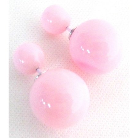 UER751 Pastel Pink Double Sided Bubble Bead Stud Earring Party Wedding Gift