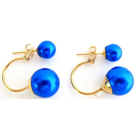 UER799 Double Sided Pearl Blue Pearl Bridesmaid Wedding Jewelry Bridal Earrings