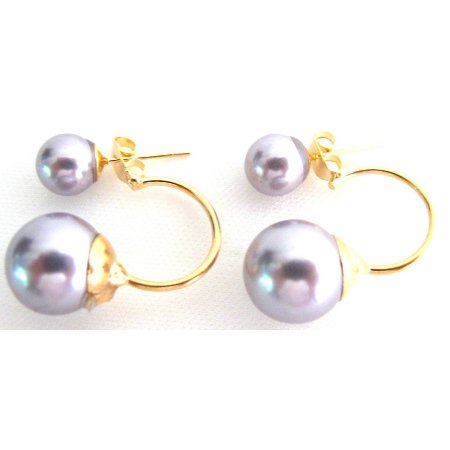 UER757 Gray Pearl Ear Jacket Earrings Double Sided Earrings Bridesmaid Earrings