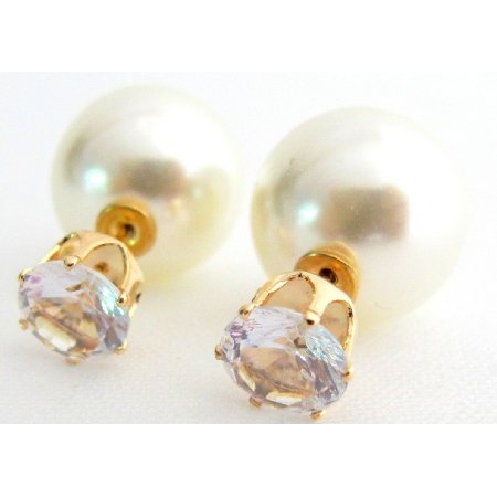UER759 Double sided Cz Pearl Earrings Bridal Bridesmaid Earrings f