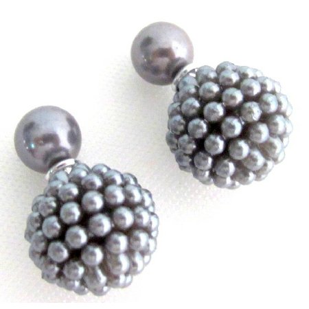 UER766 Gray Pearl Double Sided Earrings Bridal Bridesmaid Wedding Fashion