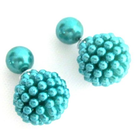 UER764 Teal Pearl Earrings Double Sided Earrings Fun Wearring Gift Earrings