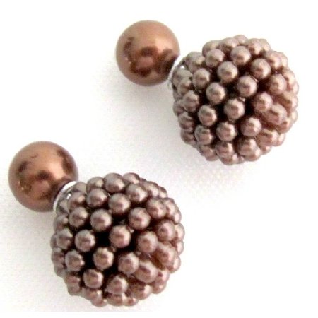 UER765 Fashiong Double Sided Stud Earrings In Chocolate Brown Color