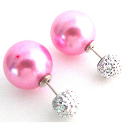 UER741 Fuchsia Pearl Front Back Double Sided Stud Earrings Complimentary Gift