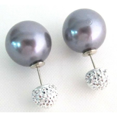 UER739 Gorgeous Gift Wedding Gray Pearl Front Back Stud Earrings