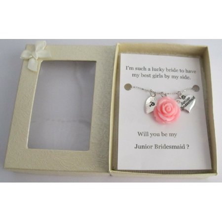 GC515 Junior Bridesmaid Gift Personalized Necklace Lite Pink Rose Pendant