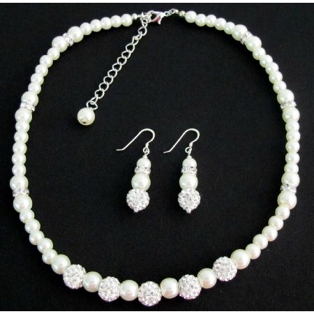 GC413 White Pearl Rhinestone Necklace Earrings Flower Girl Christmas Birthday Gift