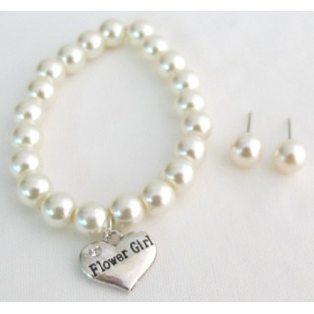 GC377 Bridal Shower Jewelry Flower Girl Bracelet & Stud Earrings
