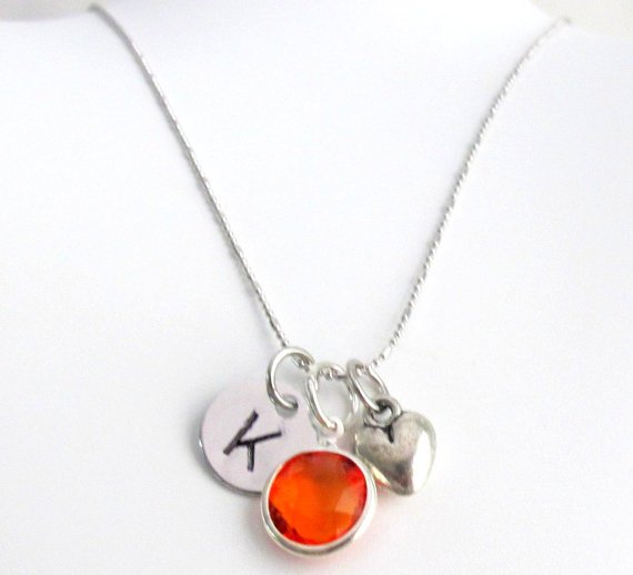 Puffy Heart Initial Birthstone Necklace, Personalized Gift for Teens Girls