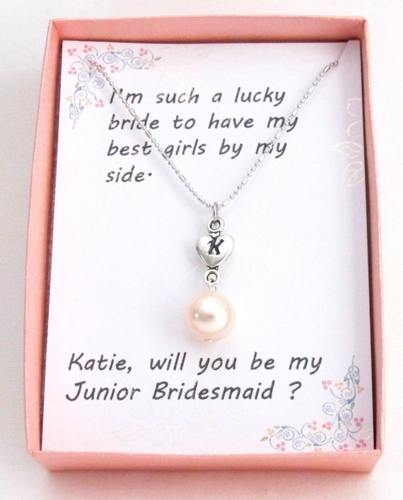 Personalized Pearl Necklace Initial Heart Charm, Bridesmaid Necklace