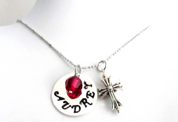 Personalized Cross Necklace Swarovski Crystal Adult Baptism Gift,