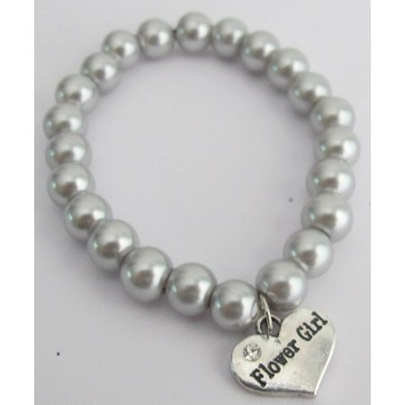 GC511 Junior Bridesmaid Flower Girl Gray Pear Bracelet Wedding Gift
