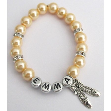 GC466 Ballerina Jewelry Ballet Shoe Bracelet Party Favor Gift Yellow Pearls