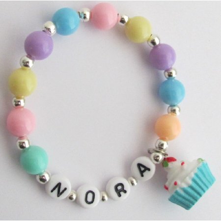 GC407 Birthday Party Favor Bracelet Cupcake Charm Multicolor Pearls
