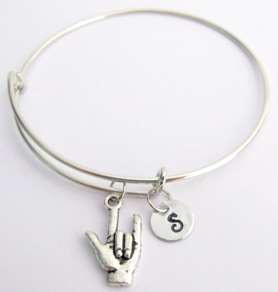 Bangle Bracelet Adjustable I love You Sign Language